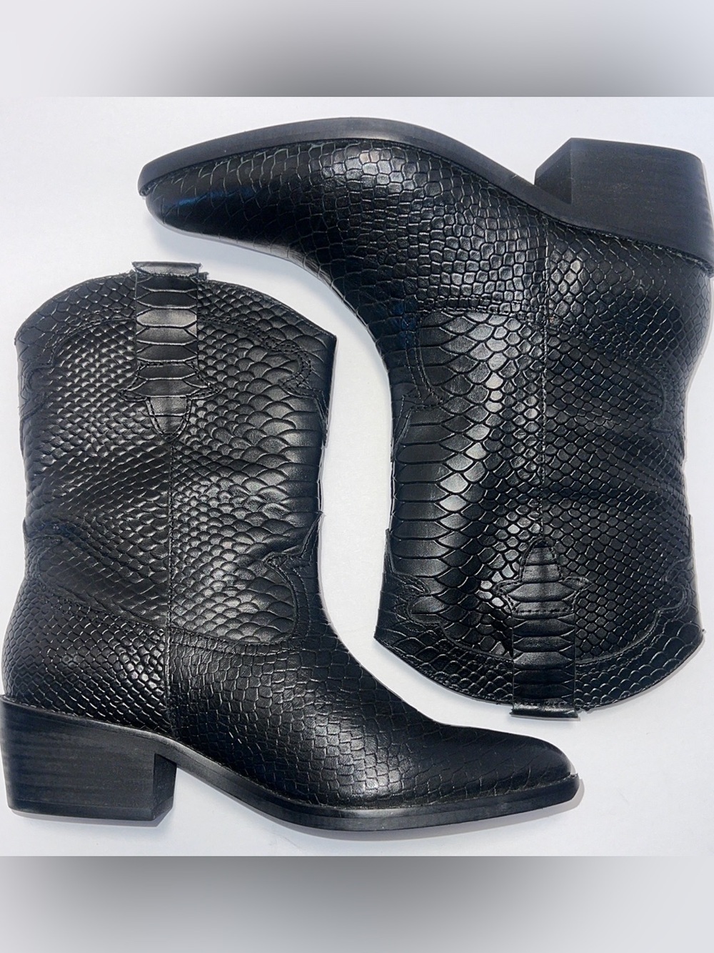 NIB Crown Vintage Black Snakeskin Embossed Leather Cowboy Boots - Women's 8 - Picture 5 of 16